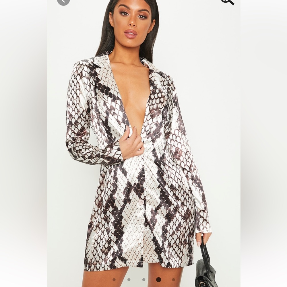 Pretty little thing grey snake print satin blazer dress size UK14/US10